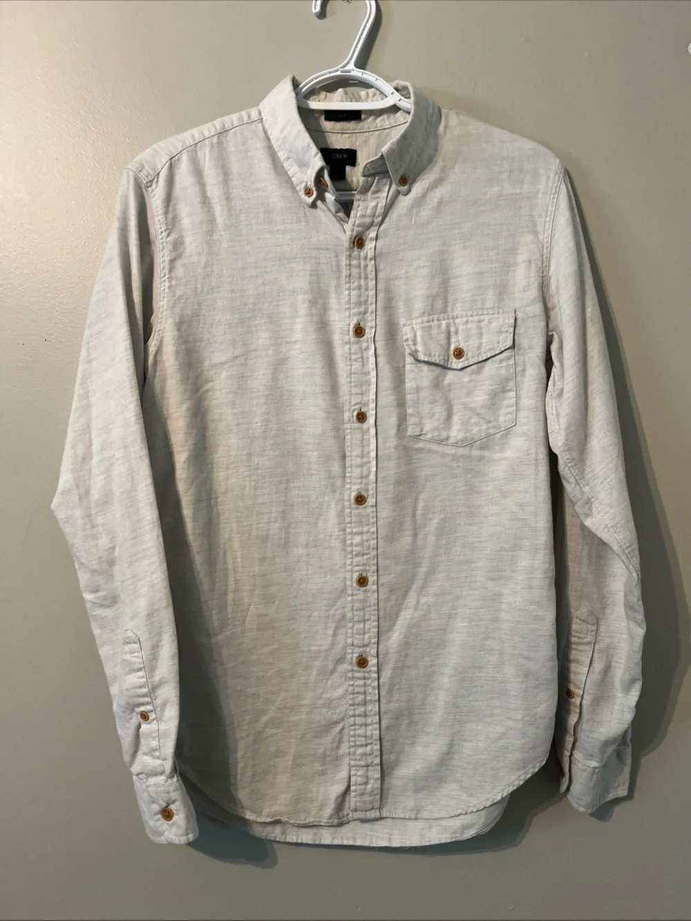 Men’s J.Crew Slim 100% Cotton Light Grey Beige Button Up Shirt Small